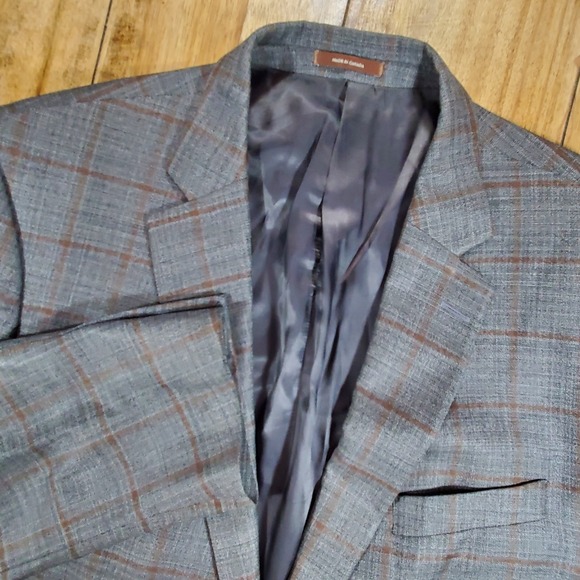 Peter Millar Men's 46R Windowpane 100% Wool Gray Two-Button Blazer Sport Coat - Picture 1 of 14
